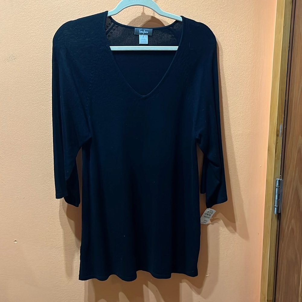 NWT$160 Neiman Marcus Black Long Silk/Cashmere Sweater sz M